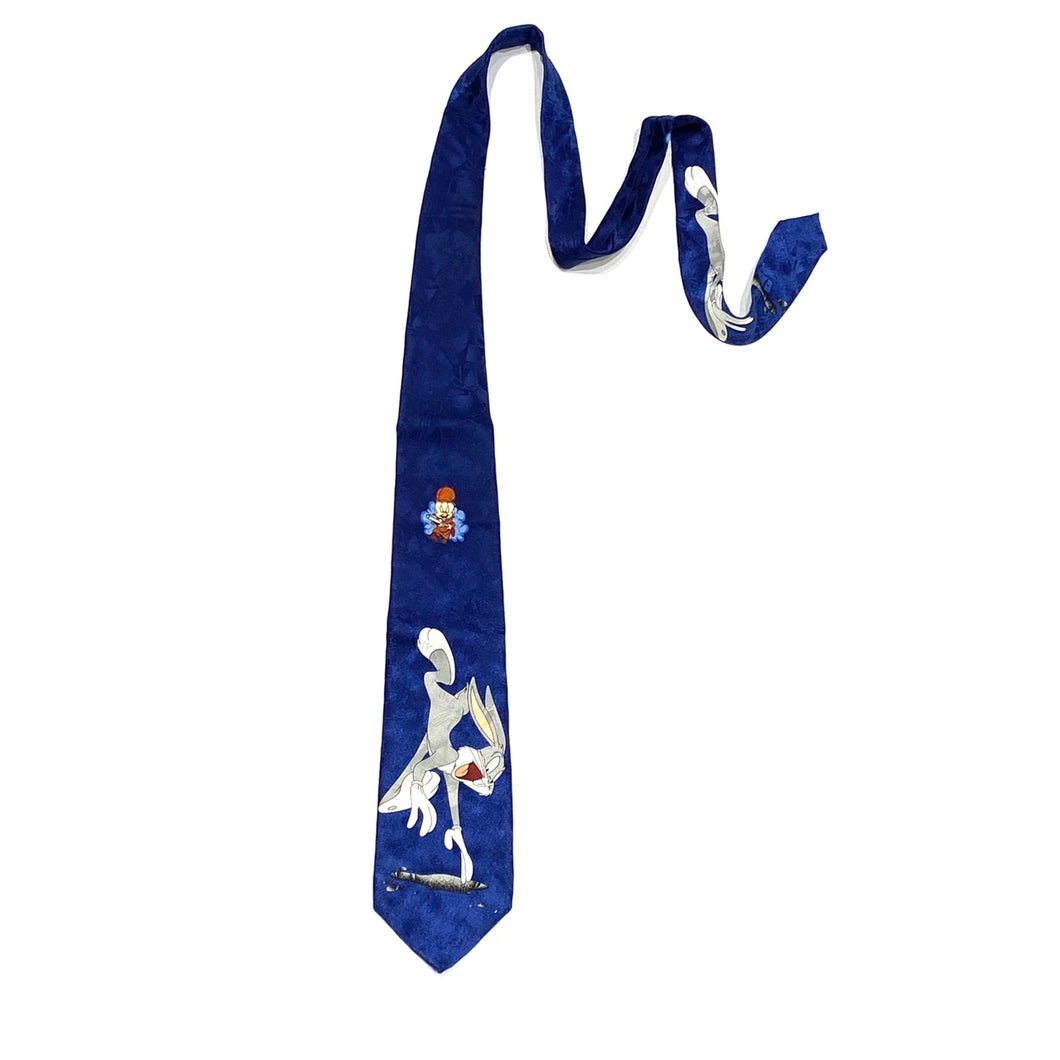 Front view of Vintage 1997 Looney Tunes Bugs Bunny & Elmer Fudd Necktie