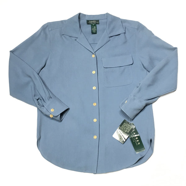 Deadstock Vintage 1998 Lauren Ralph Lauren English New Zealand Silk Long Sleeve Button Up Shirt Womens Size 2 Petite
