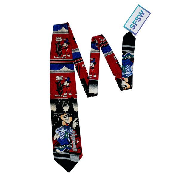 Front view of Vintage 90s Mickey Mouse Steamboat Willie Mickey Unlimited Necktie