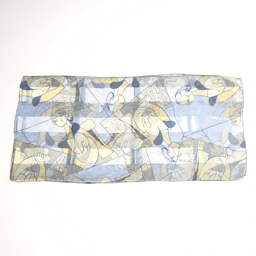 Front view of Picasso Patterned Neck Scarf Blue Silver Yellow