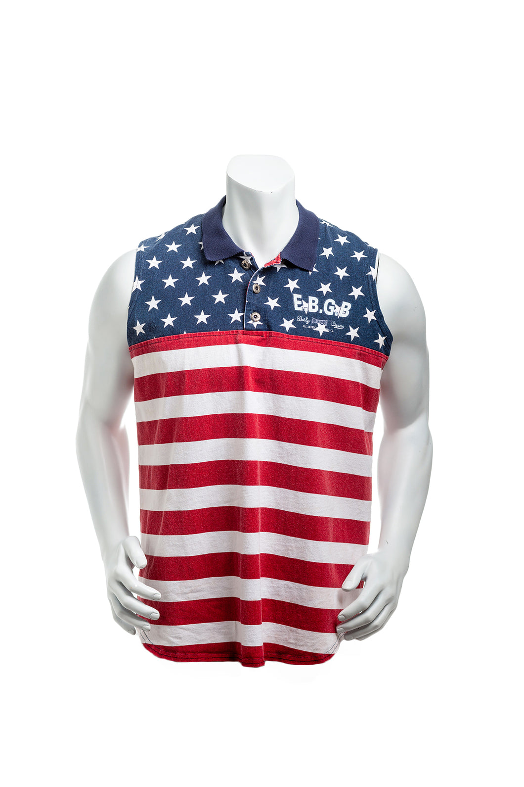 Vintage 90's E.B.G.B. American Flag Sleeveless Collared Shirt Men's Large