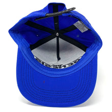 Load image into Gallery viewer, Bottom-inside view of Deadstock Blue Sega Genesis Snapback Hat.
