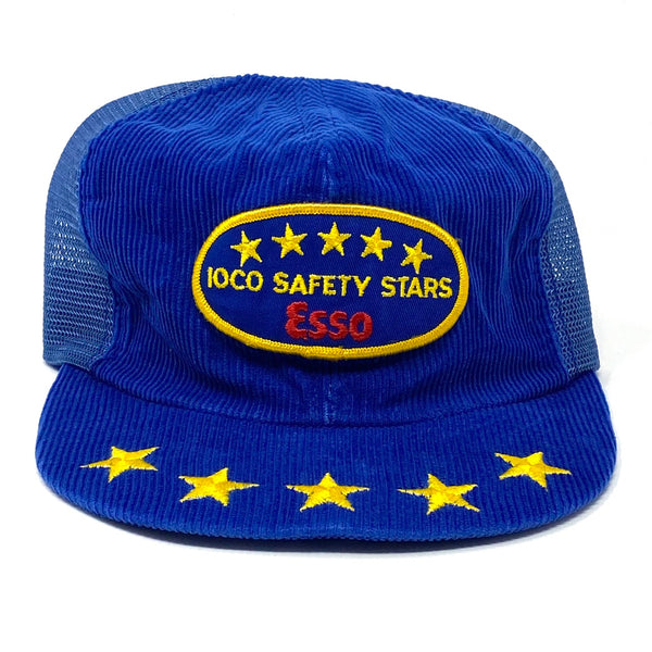 Front view of Vintage 80’s Esso Safety Stars Corduroy Snapback Hat