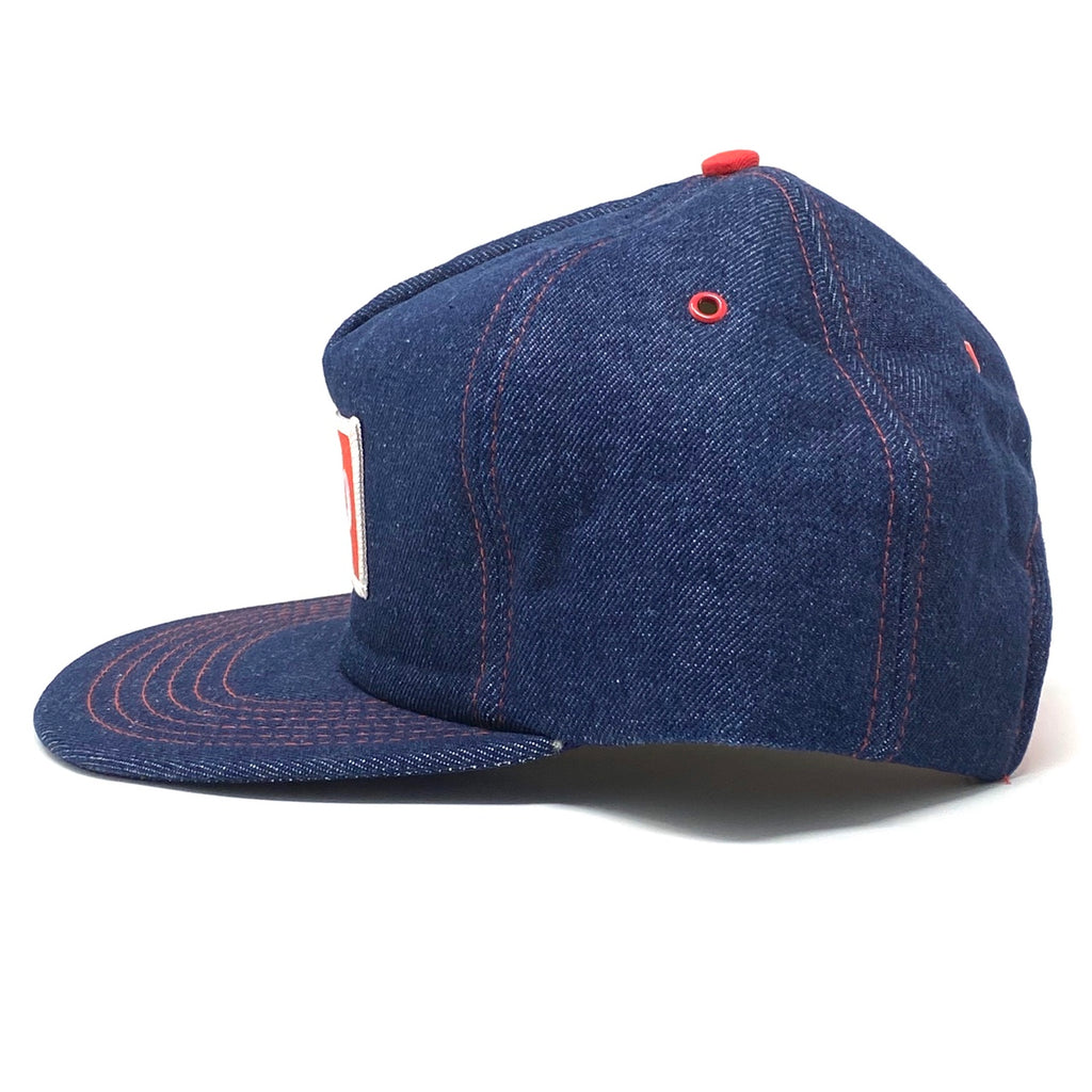 Left side view of Like New Vintage 90’s Esso Blue Denim Snapback.