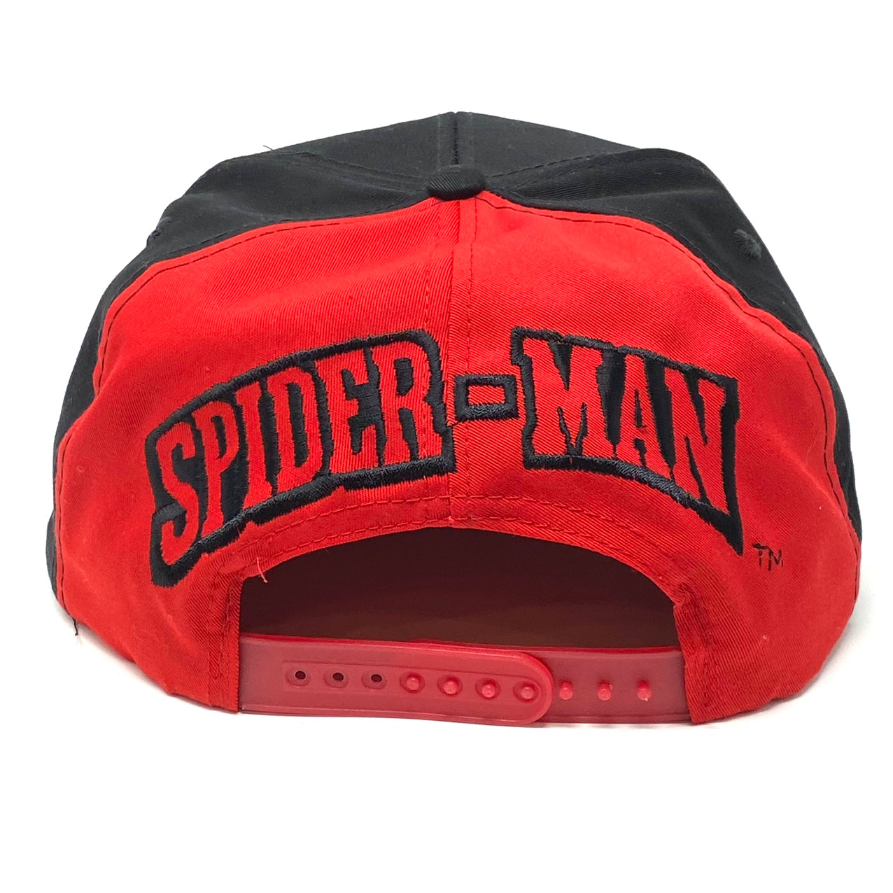 Rear view of Vintage 1994 Black Marvel Comics Spider-Man Embroidered Snapback Hat.