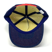 Load image into Gallery viewer, Bottom-inside view of Like New Vintage 90’s Esso Blue Denim Snapback.
