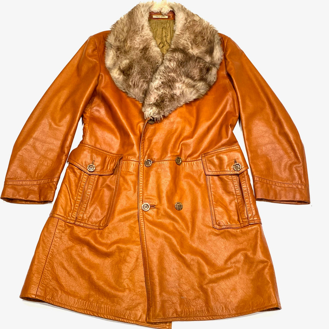 Vintage 70's Ericson Of Sweden Wolf Fur Leather Jacket Mens 44