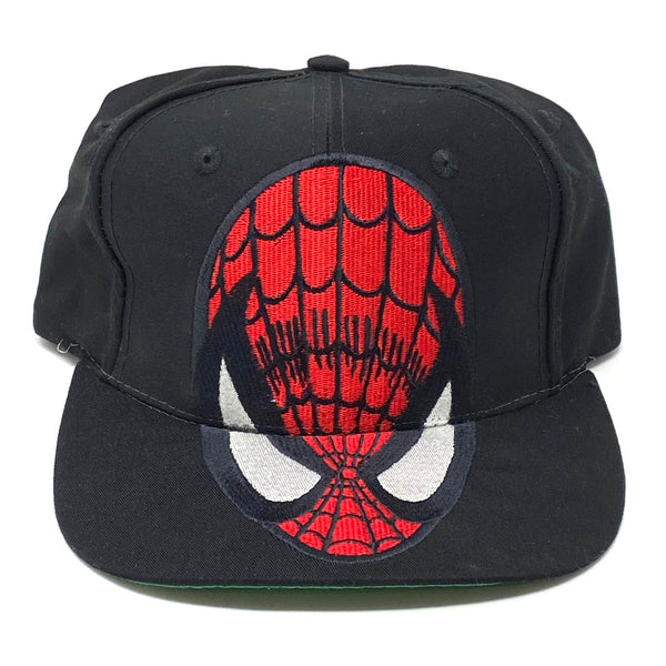 Front view of Vintage 1994 Black Marvel Comics Spider-Man Embroidered Snapback Hat.