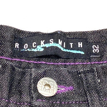 Load image into Gallery viewer, Rare Y2K Rocksmith Black Japan Selvedge Denim Jeans with Purple Stitching Mens 32
