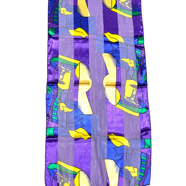 Closeup view of Picasso Patterned Neck Scarf Purple