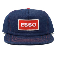Load image into Gallery viewer, Front view of Like New Vintage 90’s Esso Blue Denim Snapback.
