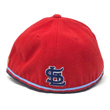 Load image into Gallery viewer, Rear view of American Needle MLB St. Louis Cardinals Red With Blue Front Panel Fitted Cap Size 7
