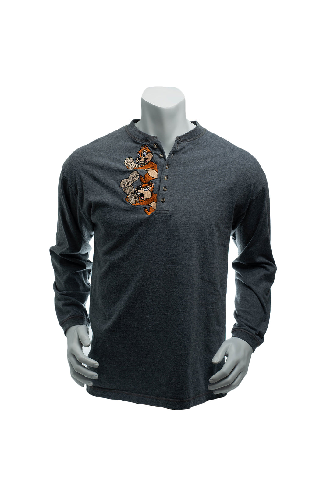 Vintage 90's Disney Chip & Dale Embroidered 1/4 Button Up Long Sleeve T-Shirt Men's Large