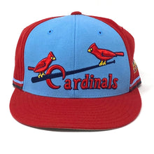 Load image into Gallery viewer, Front view of American Needle MLB St. Louis Cardinals red with blue front panel fitted Cap Size 7  
