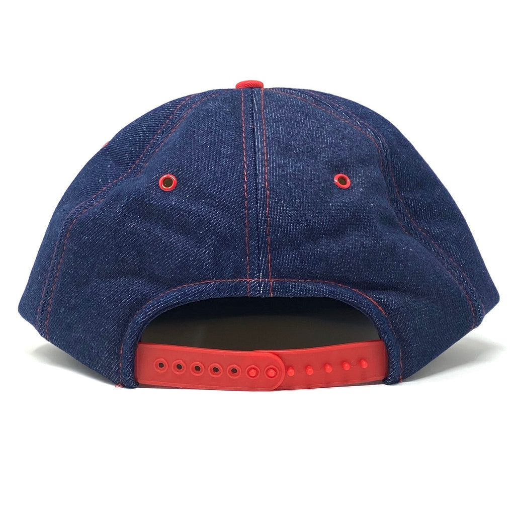 Rear view of  Like New Vintage 90’s Esso Blue Denim Snapback.