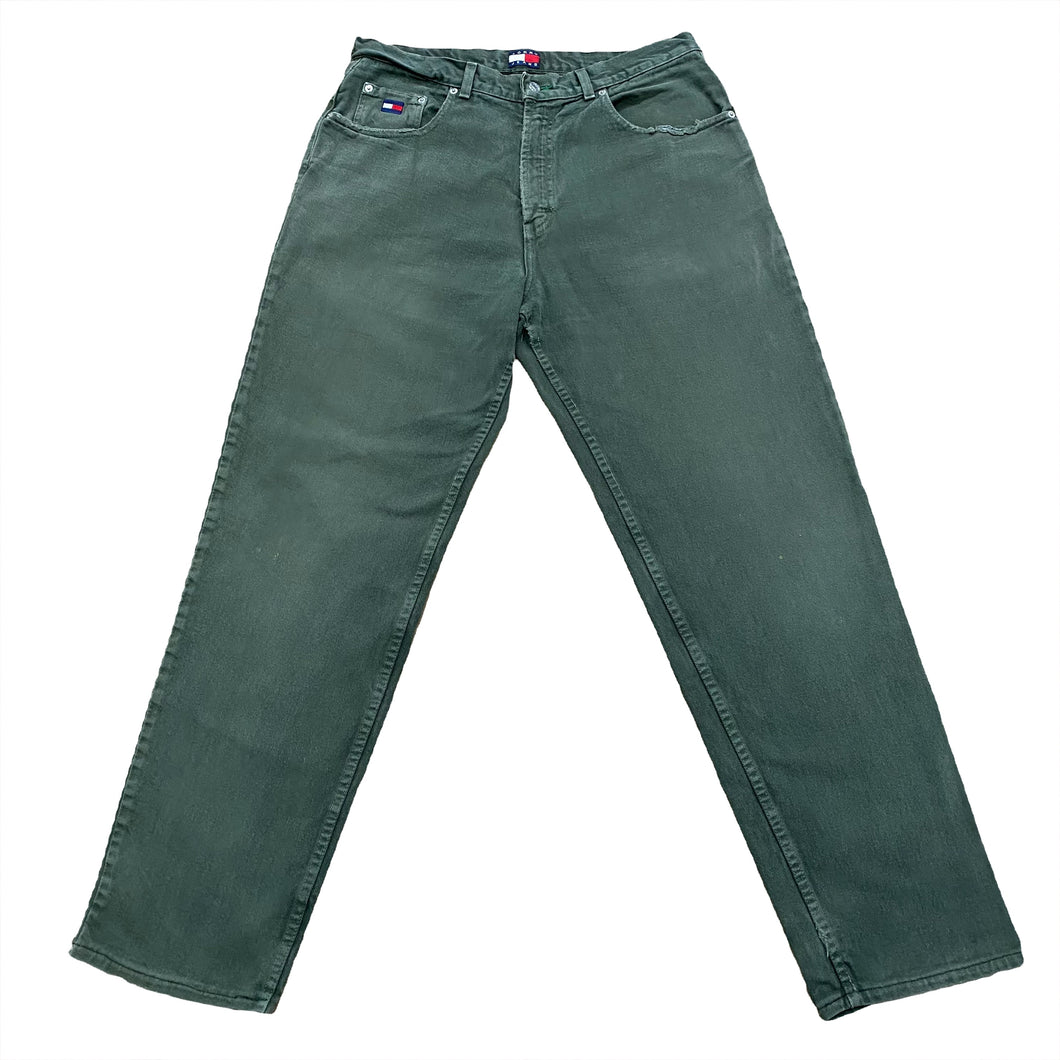 Vintage 90’s Tommy Hilfiger Green Flag Patch Jeans 36x32