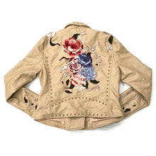 Load image into Gallery viewer, Blank NYC Embroidered Floral Faux Leather Studded Moto Jacket Medium
