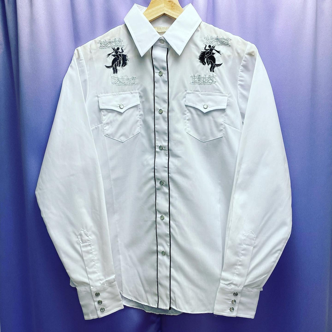Vintage 70’s Bar B Western Embroidered Pearl Snap Shirt Women’s Size 16