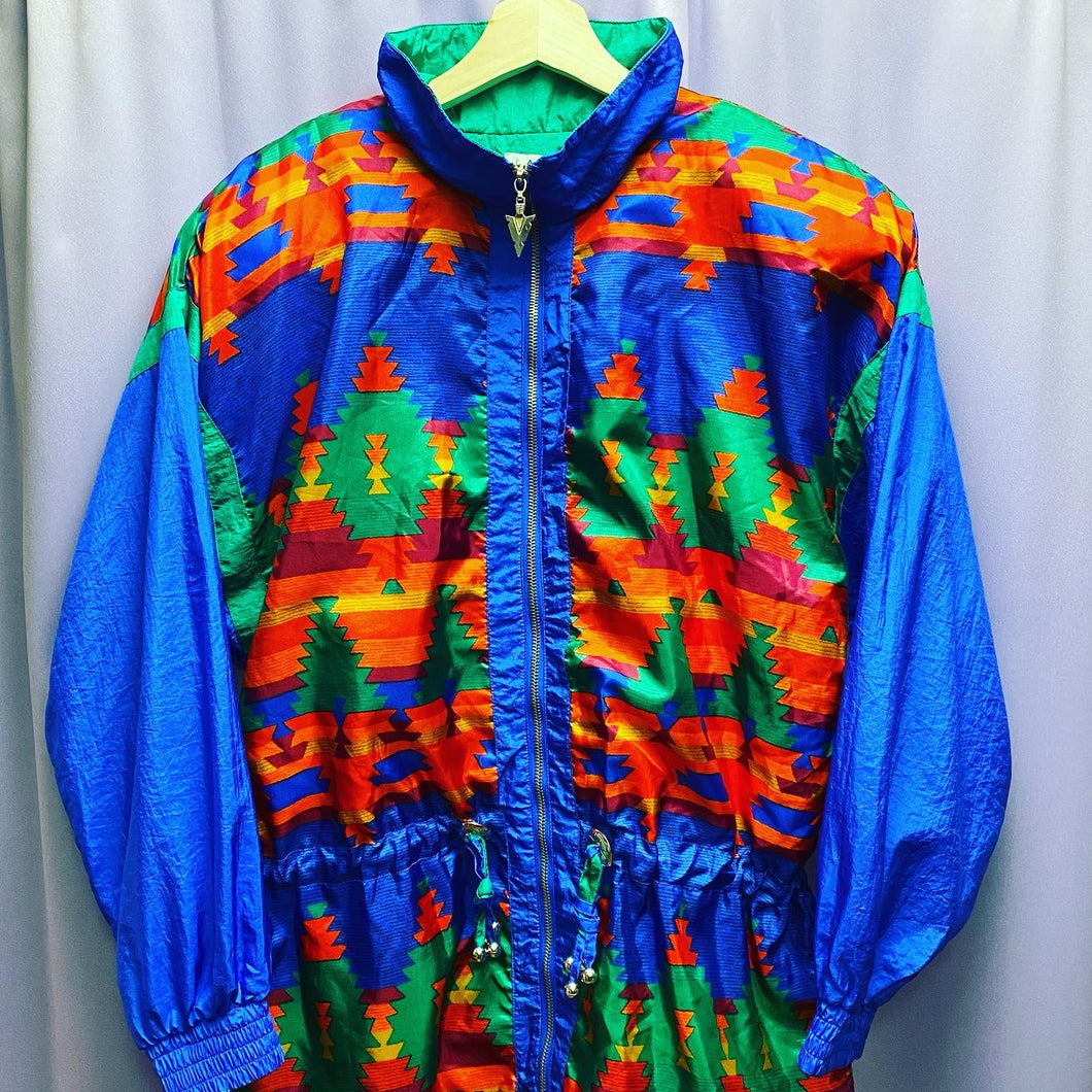 Vintage 80’s Lavon Aztec All Over Print Windbreaker Jacket Women’s Small