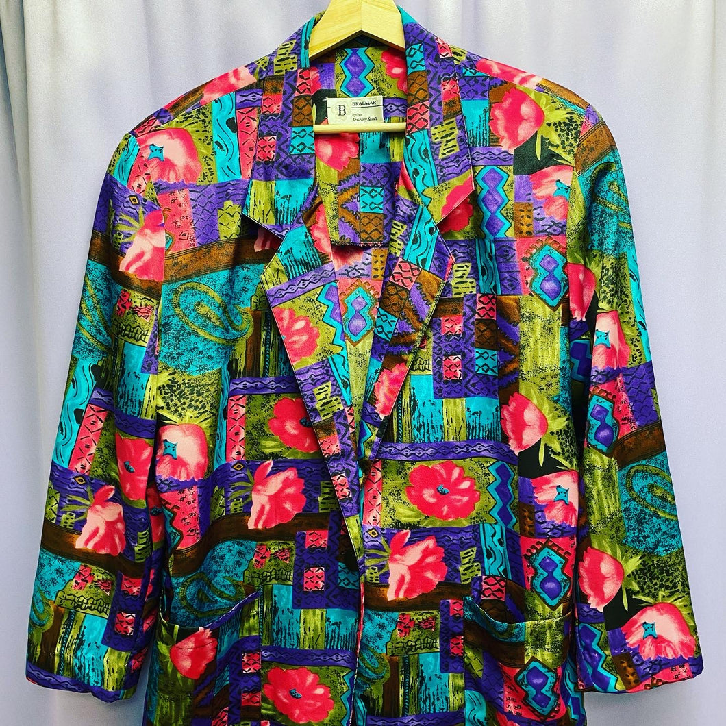 Vintage 80’s Braemar By Jeremy Scott All Over Print Shoulder Padded Blazer Jacket Women’s Size 14