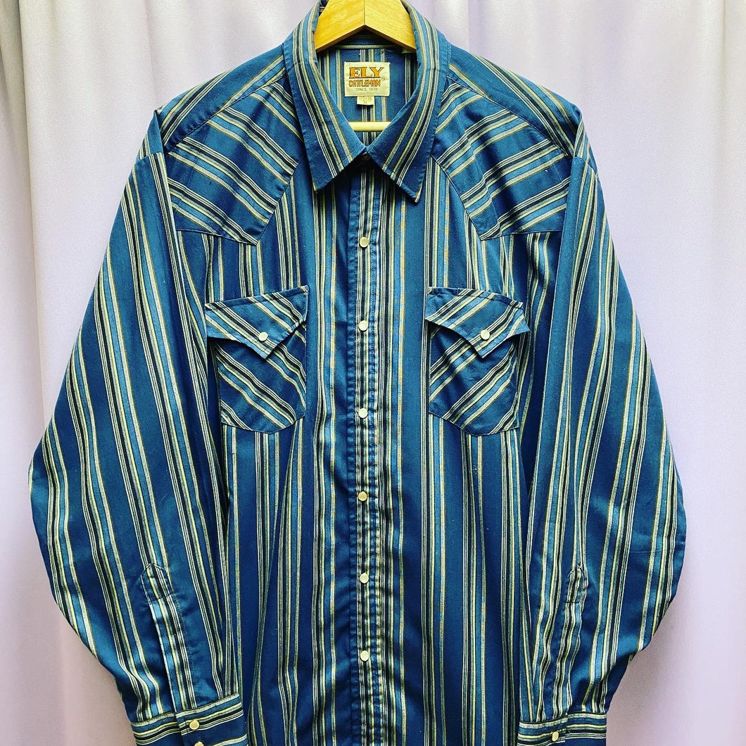 Vintage 80’s Ely Cattleman Western Striped Pearl Snap Shirt Men’s XL