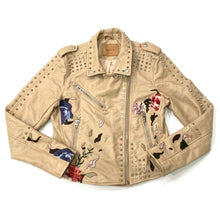 Load image into Gallery viewer, Blank NYC Embroidered Floral Faux Leather Studded Moto Jacket Medium
